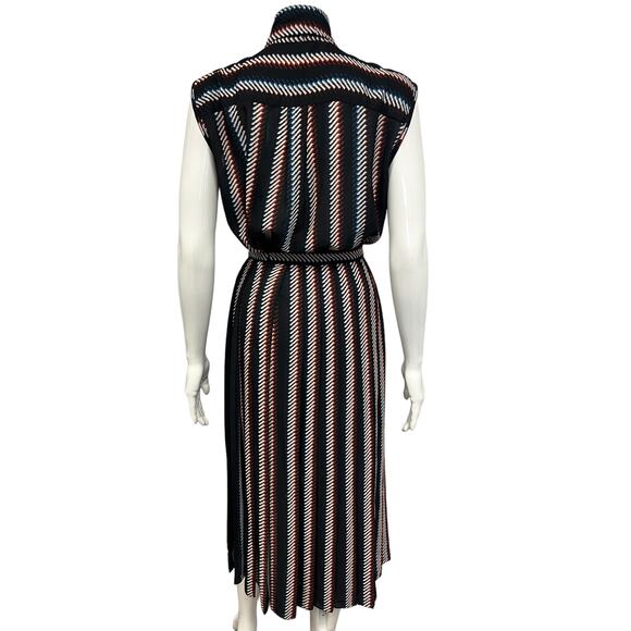 ELIE SAAB Black Striped Neck Tie Sleeveless Top A-line Pleated Skirt Set 44 US12 - Picture 2 of 7